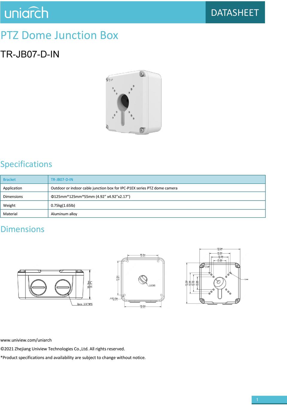 Uniarch TR-JB07-D-IN Junction Box 0